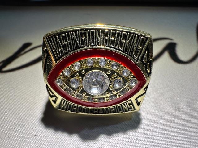 1988 Washington Commanders Super Bowl Championship Ring Shadowbox John Riggins Joe Theism Joe Gibbs
